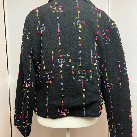 Tsunami Esq Black Wool Blend Embroidered Cropped Jacket Blazer Sz M Art-to-Wear - Picture 6 of 16